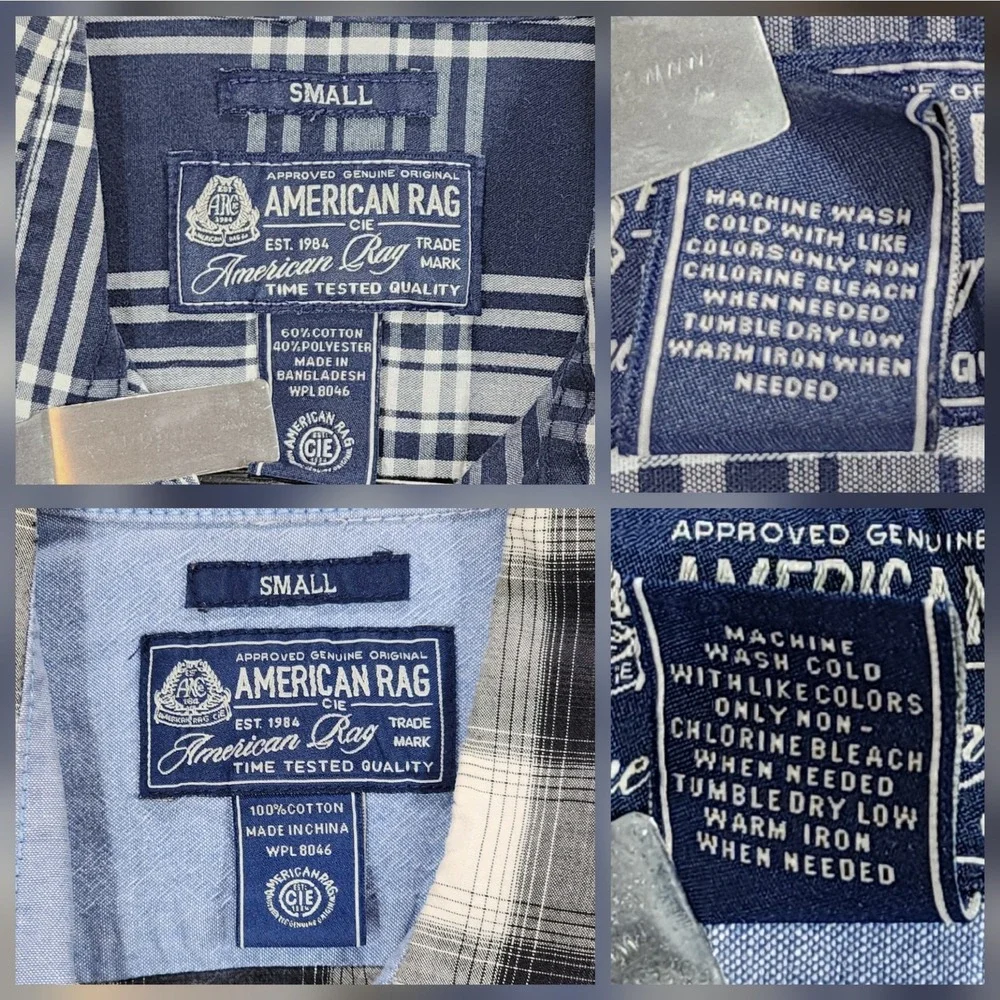 American Rag Cie‎ Button Up Shirts S Men Lot 2 Plaid Blue Black Cowboy Western